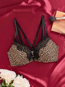 EmpressEnvy 女士撞色蕾丝豹纹时尚内衣文胸，猎豹印花上衣 - 彩色 - 查看 6