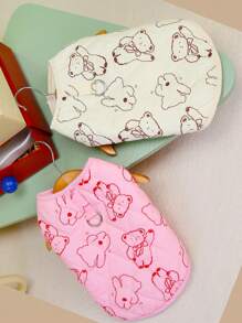 PETSIN Lindo abrigo térmico acolchado con estampado de oso rosa para mascotas, incluye correa, adecuado para otoño/invierno - Rosa - Ver 3