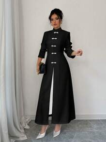 Chiquease Women French Button Long Coat - Black - View 3