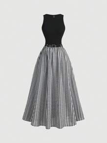 SHEIN MOD 拼布优雅绗缝连衣裙、女士连衣裙、优雅婚纱、女士碎花连衣裙、派对连衣裙、女士感恩节连衣裙、连衣裙、正式连衣裙、节日连衣裙 - 彩色 - 查看 1