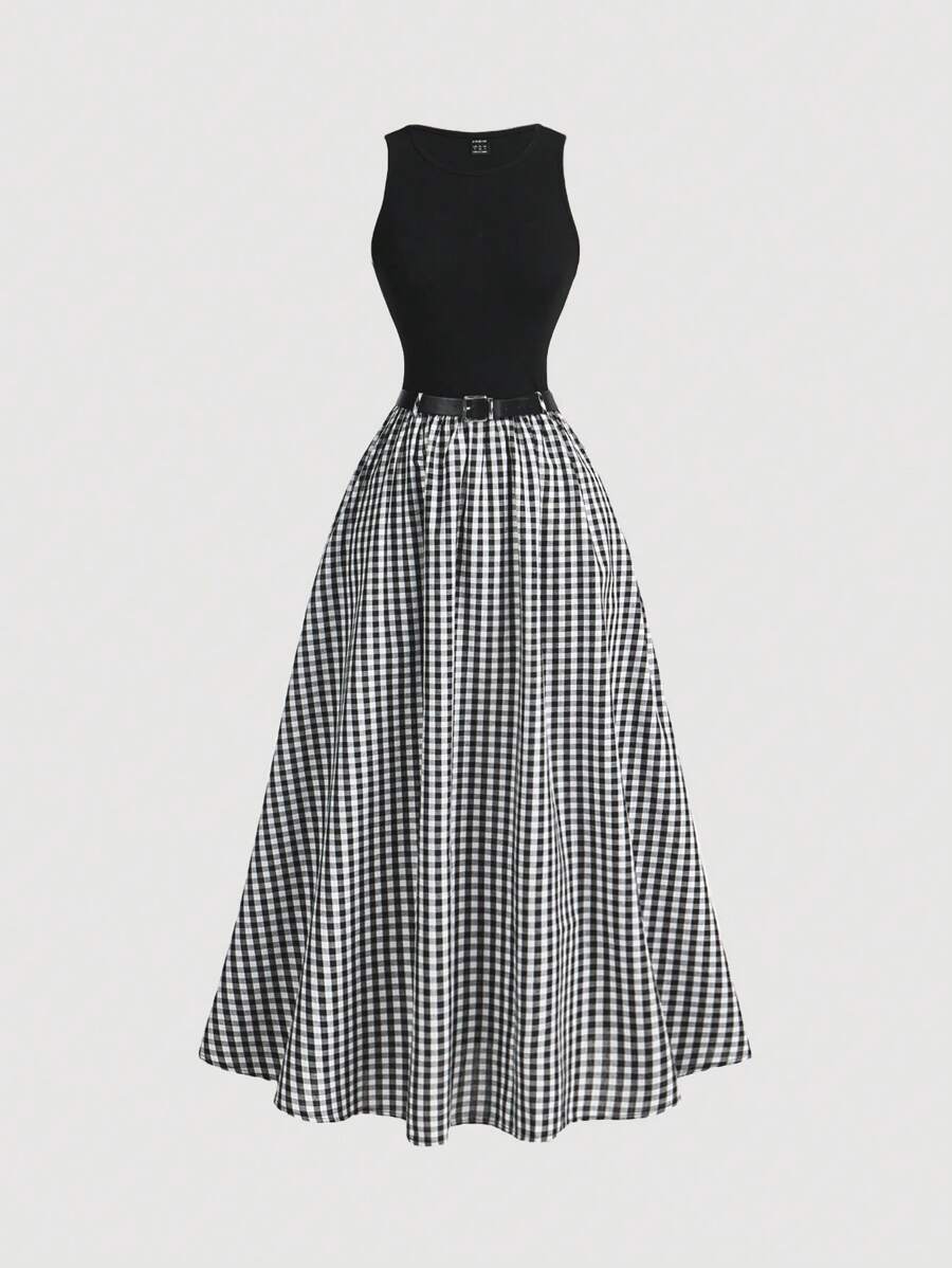 SHEIN MOD 拼布优雅绗缝连衣裙、女士连衣裙、优雅婚纱、女士碎花连衣裙、派对连衣裙、女士感恩节连衣裙、连衣裙、正式连衣裙、节日连衣裙 - 彩色 - 查看 1