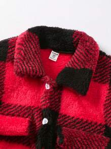 SHEIN Explorewe Tween-Mädchen 3-teiliges Set: Karierte Langarmjacke mit Kragen, geripptes Langarmoberteil mit Rollkragen und gerippte Schlaghose in Uni für Weihnachten