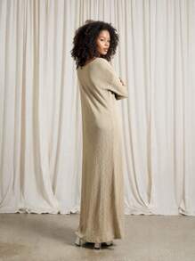 AiiRZ Sheer Light Knit Full Sleeve Drop Shoulder Drape Maxi Dress