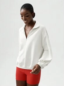 VARSITIE Hoodie Yoga & Leisure & Tennis Basic Prints With Women Sports Sweatshirts - White - View 4