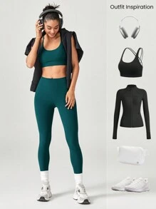 GLOWMODE 24" FeatherFit™ Cropped Running Leggings Booty Sculpt Tummy Control Fitness Tights With Hidden Front Pocket