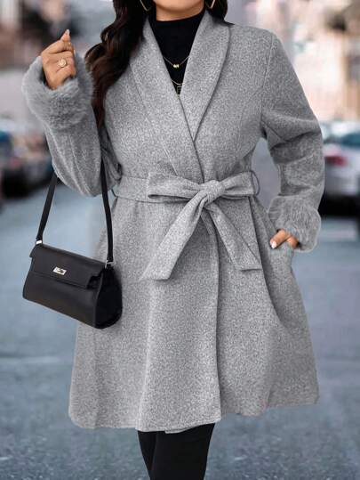 Calvaya Plus Size Women's Solid Color Simple Long Sleeve Overcoat