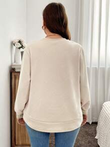 SHEIN LUNE Plus Size Casual Effen Kleur Dropped Shoulder Losse Sweatshirt, Lente/Herfst