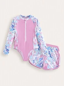 Set de costum de baie și pantaloni, cu imprimeu la modă nouă, Tween Girl