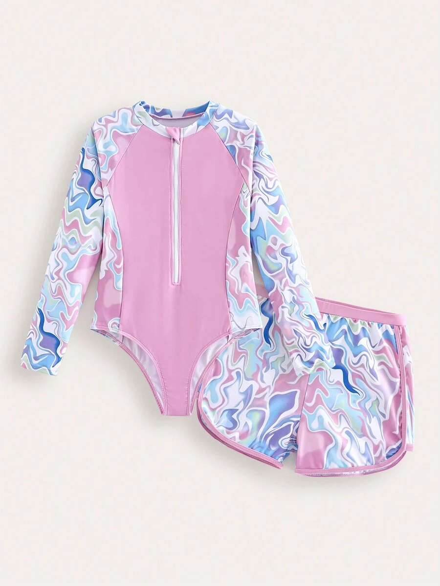 Set de costum de baie și pantaloni, cu imprimeu la modă nouă, Tween Girl