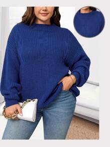 Calvaya Plus Cable Knit Drop Shoulder Sweater, For Winter Knit Pullover Fall - Blue - View 1