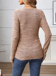 SHEIN Maternity Solid Color Long Sleeve Knit Tee, Mixed Color Tight Fit Pregnancy T-Shirt, Suitable For Teachers