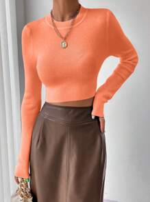 RosyDaze Casual Solid Color Fitted Cropped Sweater, Autumn Knit Pullover Fall Winter Outfit