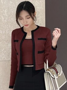 DAZY Bộ đồ Giáng sinh 2 món dành cho nữ, gồm áo khoác dài tay và áo dệt kim không tay, thích hợp cho dịp lễ hội. - Màu Đỏ Sâu - Xem 5