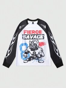 ROMWE MEN Street Life Men's Colorblock Long Sleeve Sports T-Shirt - Black and White - View 1