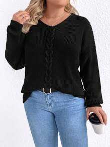 SHEIN LUNE 大码女式纯色落肩长袖宽松休闲套头毛衣秋冬季