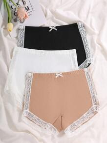 3pcs/Pack Romantic Lace Trim Comfortable Briefs - Multicolor - View 4