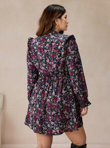 Elaquor Plus Size Casual Floral Notch Neck Dress, Fall Shirts For Women, Fall Women's Clothes, Long Sleeve Dresses, Elegant Printed Floral Dresses, Spring, Summer, Fall Women's Dresses,Beach Dress Sundress,Holiday Outfits Boho