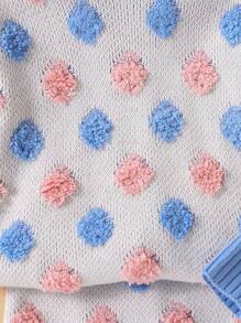 2pcs Set For Young Girls, Adorable Polka Dot Pullover Sweater And Bodycon Skirt Set, Fashionable Cute Naughty Knitwear Outfit For Girls - Blue and White - View 4