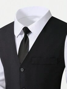 Teenage Boys 3pcs Outfit Set: White Shirt, Vest & Casual Pants, Elegant And Fashionable For Parties, Office, Weddings, Events, Formal Occasions In Autumn & Winter