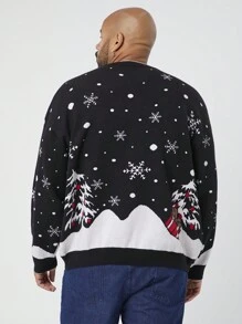Manfinity VCAY Große Größen Herren Rentier & Schneeflocken Muster Lässig Grafik Pullover Weihnachtspullover, Drop-Shoulder Langarm, für Ausgehen, für Herbst Winter
