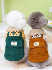 PETSIN 1 件 2 合 1 可爱保暖内衬保暖牵引带宠物夹克 适合秋冬季 - 棕色 - 查看 1