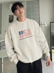 DAZY Letter Print Pullover Sweatshirt For Men, Tan Color, Autumn - Grey - View 5