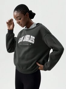 VARSITIE Sweatshirt Wanita Motif Huruf untuk Liburan Musim Gugur dan Musim Dingin - Grey - View 5