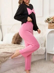 Ensemble de pyjama pour femme adorable avec détail nœud d'oreilles de lapin - Multicolore - Voir 5