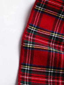 Tween Girl Adolescent Plaid Round Neck Long Sleeve Dress - Red - View 7