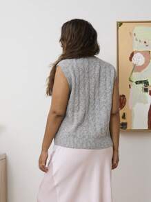 Aralina Plus Size Curve Textured Cosy Cable Sleeveless Knitted V Neck Vest