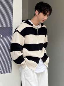 DAZY Chaqueta casual de hombre con cremallera y rayas sueltas para uso diario, chaqueta de otoño