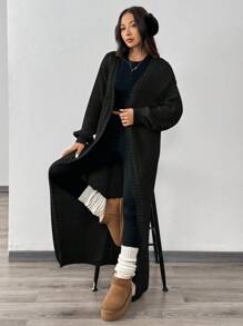 SHEIN EZwear 秋冬款黑色针织女开衫、长袖上衣