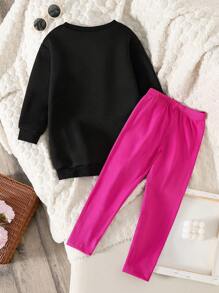 SHEIN Bộ 2 quần dài ống đứng in chữ giữ nhiệt cho bé gái và quần lưng thun co giãn, mùa thu đông - Nhiều màu - Xem 2