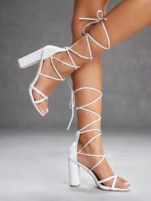 CUCCOO SZL Ladies' Solid Color High-Heeled Sandals, Graduation Heel, Prom Heels For SummerSexy Party Baddie Chic Gorgeous Style Halloween Prom Heels Summer Shoes - White - View 4