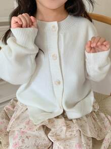 DAZY Áo len cardigan trơn cho bé gái (nhỏ) - Màu be - Xem 1