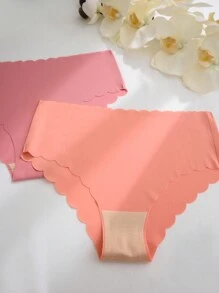 Set de 12 piezas de ropa interior sin costuras con borde ondulado de unicolor, Serie casual