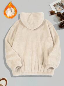 Manfinity Hypemode Men's Teddy Bear Drawstring Hooded Sweatshirt With Drop Shoulder And Letters Embroidery - Apricot - View 2