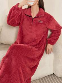 Mulvari Women's Autumn Winter Letter Zipper Hoodie Dress, Long Sleeve Fleece Loose Sweatshirt Dress,Long Sleeve Tops Pullover Fall Outfit - Pink - View 2