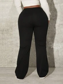 SHEIN SXY Plus Size Women Side Striped High Waist Flared Casual Pants - Black - View 2