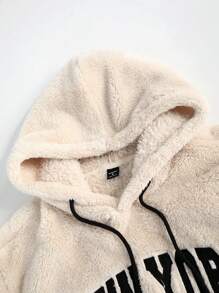 Manfinity Hypemode Men's Teddy Bear Drawstring Hooded Sweatshirt With Drop Shoulder And Letters Embroidery - Apricot - View 6