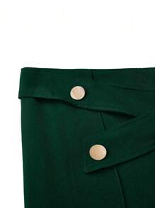 Rometta Plus Size Women Waist Button Crossed Design Casual Straight Leg Pants, For Thanksgiving Fall Cloth For Women