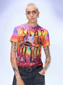 Manfinity UZERO Herenpatroon Print Ronde Hals Korte Mouw Slim Fit Casual T-shirt, Geschikt Voor De Zomer, Y2k