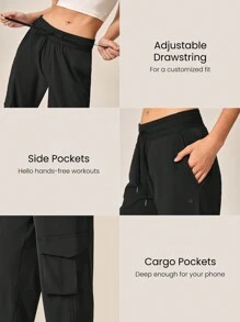 GLOWMODE 30'' VitalSwift Straight-Leg Drawstring Waist Cargo Pants With Side Pockets Daily Casual - Black - View 4