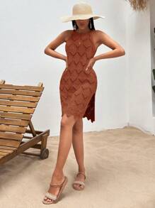 RueChic Split Thigh Cover Up Dress - Orange - View 4