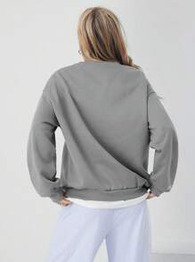 SHEIN EZwear sweat-shirt en molleton unicolore et décontracté pour femme - Gris foncé - Voir 2