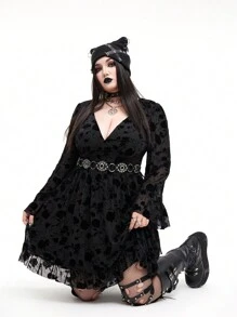 Whyspr Váy ôm eo cổ chữ V in hoa phong cách Gothic Punk - Nhiều màu - Xem 2