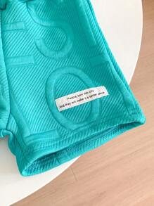 SHEIN Young Boy Letter Impressed Short Sleeve Shirt And Shorts Outfit Set, School, Campus, College