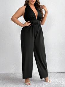 SHEIN Unity Bộ đồ liền thân hở lưng màu trơn cỡ lớn cho nữ - màu đen - Xem 7
