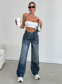 RueChic WOMEN WIDE LEG LOW WAIST JEANS - Medium Wash - View 5