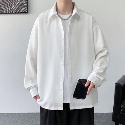 루즈핏 남성 솔리드 컬러 드롭 숄더 셔츠 (넥타이 없음), 가을용